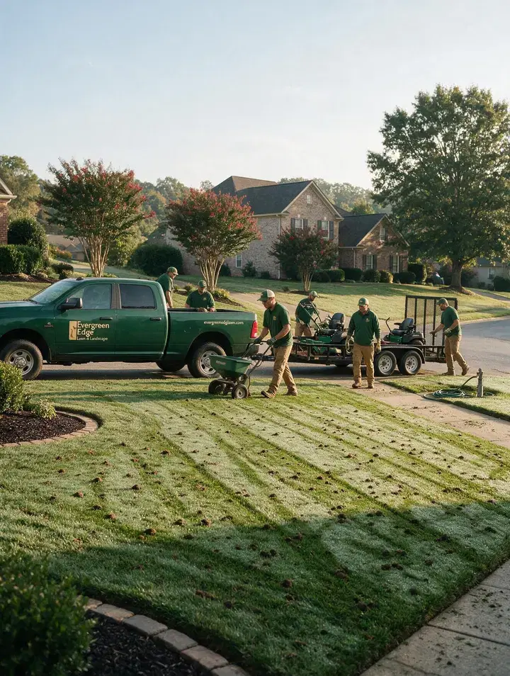 Andre spreading seed across an aerated lawn