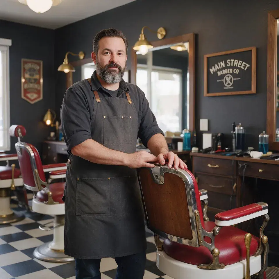 Ray the barber standing by his chair