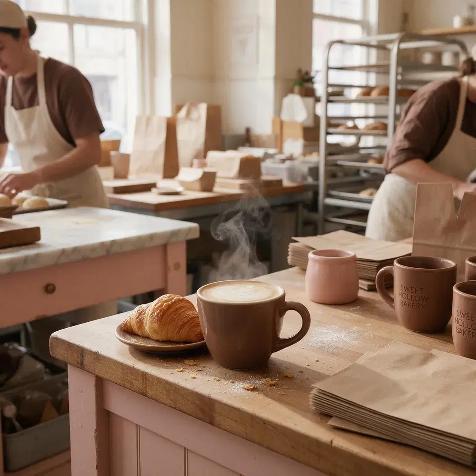 A brown sugar oat latte beside a croissant